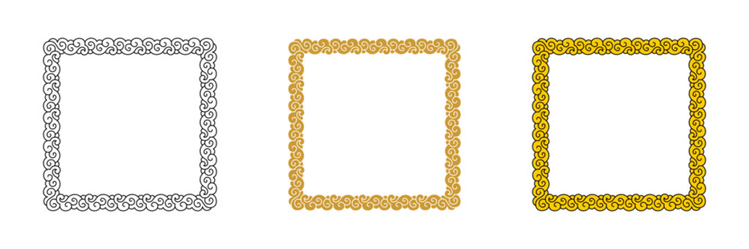 Blank Empty Square Frame Border Chinese Decorative Auspicious Cloud Ornament Vector Illustration Set