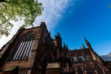 Fototapeta premium The Chester Cathedral on a weekday before services. The church is an old, gothic Anglican Church that was built beginning in the 13th century and c