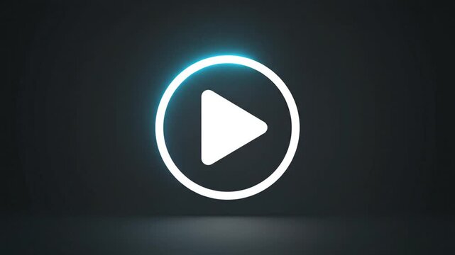 Glowing blue neon play button icons set on dark background