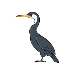 Fototapeta premium Illustration of a grey bird with a yellow beak and white neck standing on its feet