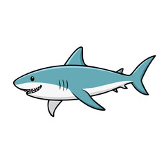 Fototapeta premium Cartoon illustration of a friendly blue and white shark swimming in the ocean.