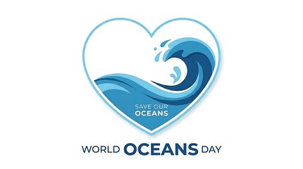 Fototapeta premium World oceans day heart shaped wave illustration for ocean conservation awareness