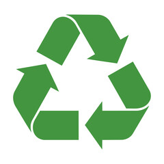 Fototapeta premium Minimalist recycling symbol with three interlocking arrows in forest green isolated on white background, sustainability and environmental conservation concept