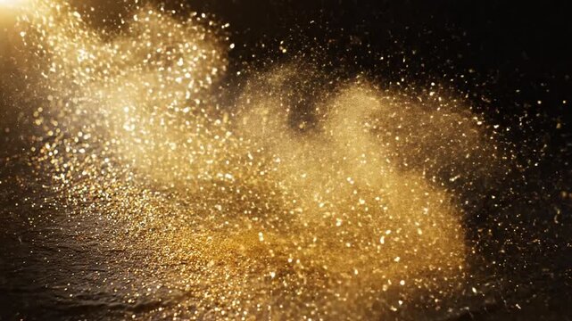 Golden light particles falling onto dark slate texture