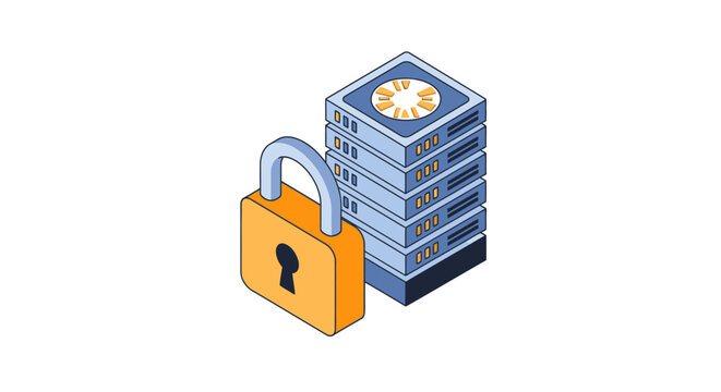 Secure server with locked padlock and database storage