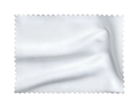 Soft white fabric swatch with jagged edges on a white background