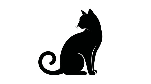 Black cat silhouette, feline icon, pet vector, animal shape