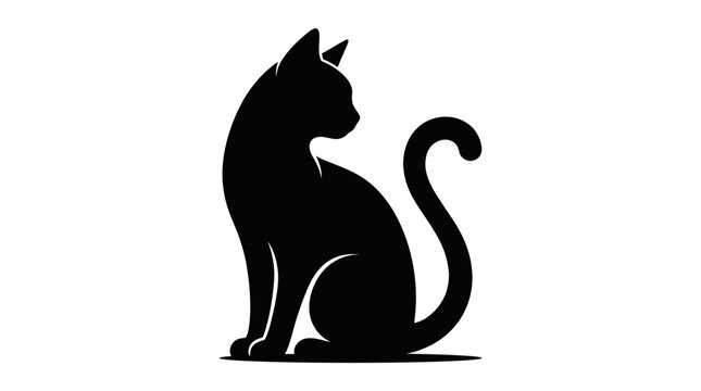 Black cat silhouette, feline icon, pet vector, animal graphic