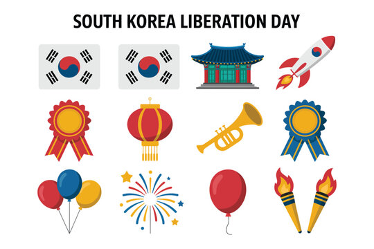 South Korea Independence Day Symbol Icons Collection