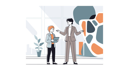 Fototapeta premium Two business professionals discussing in modern office interior