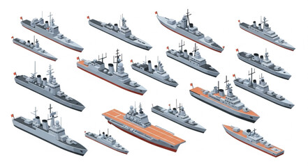 Collection of Military Ships and War Vessels in the Sea. © Wahyu