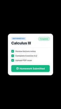 Mobile homework tracker with submitted assignment card