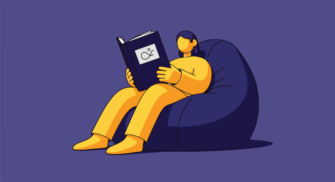 relaxed person reading book on bean bag chair at home