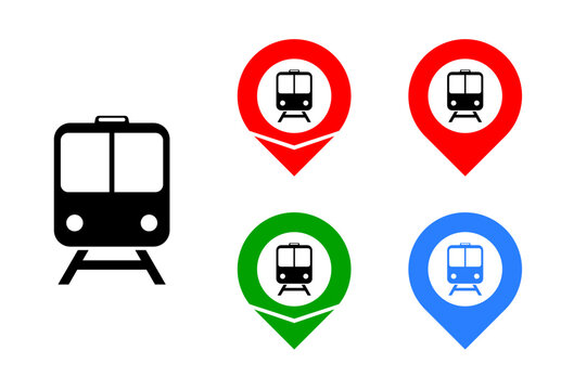 train icon  and location pin vector graphics.train station icon vector with arrow ux and ui interface
