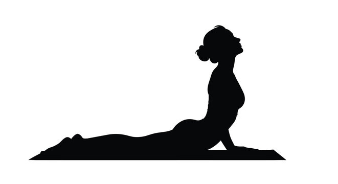Woman practicing yoga pose in cobra position silhouette