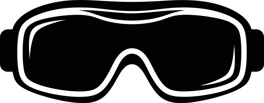 Black ski goggles with white outline on transparent background