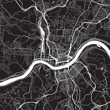 Cincinnati Ohio Vector Map, Detailed City Street Map Black and White Minimalist Line Art