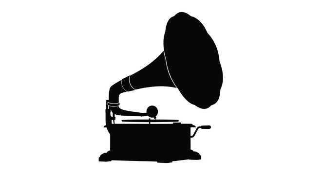 Vintage gramophone silhouette against a white background