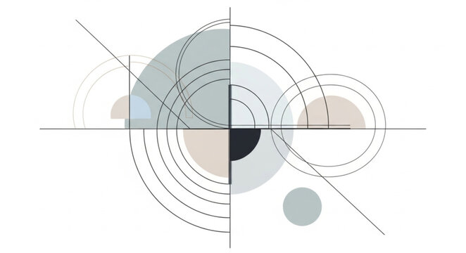 Abstract geometric composition with circles and lines.