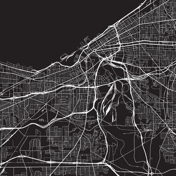 Cleveland Ohio Vector Map, Detailed City Street Map Black and White Minimalist Line Art