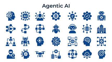 Obraz premium Agentic AI technology innovations and digital transformation concepts represented by futuristic icons and symbols on a clean background