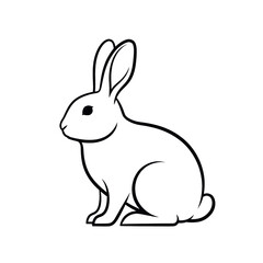 Fototapeta premium Simple line drawing of a white rabbit sitting and looking to the left.
