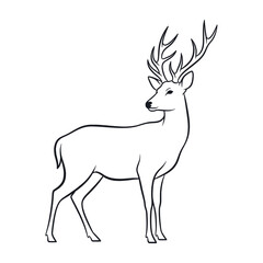 Fototapeta premium Elegant outline illustration of a majestic stag with large antlers standing gracefully.