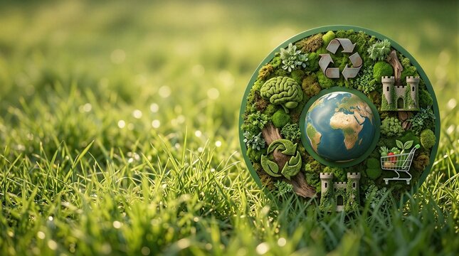 A close-up shot of a miniature garden with the earth in the center.