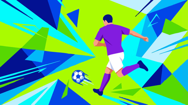 Soccer player in action with dynamic abstract geometric background
