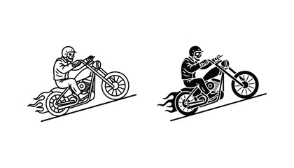 Skull biker riding chopper motorcycle with fire trail vector graphic for extreme sports or motorcycle club apparel design © Abstract