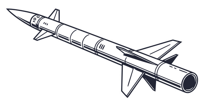 Stylized drawing of a missile with wings and a warhead line art nose cone guided missile blast off military projectile technology aerospace illustration transport