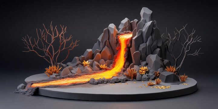 Captivating Lava Flow Landscape Model: A Stunning Representation of Geological Power and Beauty