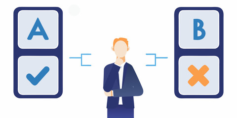 decision making illustration with man choosing between options a and b © Bijon