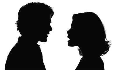 Fototapeta premium Silhouettes of a man and woman facing each other in a dark setting