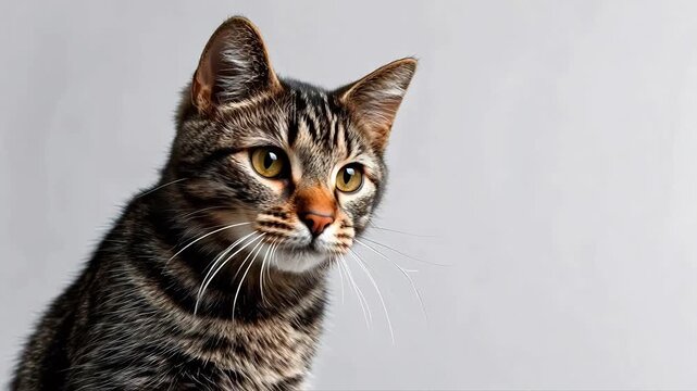 Cat with raised paw looking up