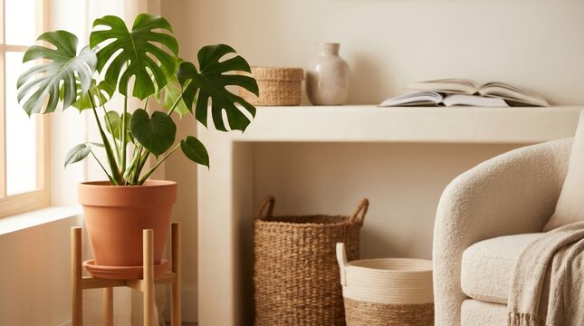 Monstera plant in a terracotta pot indoors