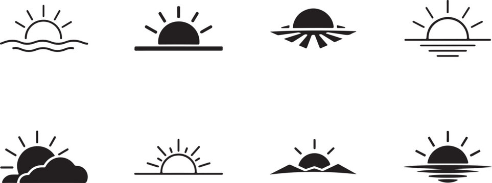 Minimalist Black and White Sunrise Icons for Modern Brand Design.
