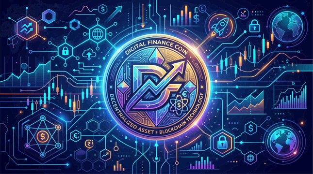 Cryptocurrency coin symbol, digital finance vector