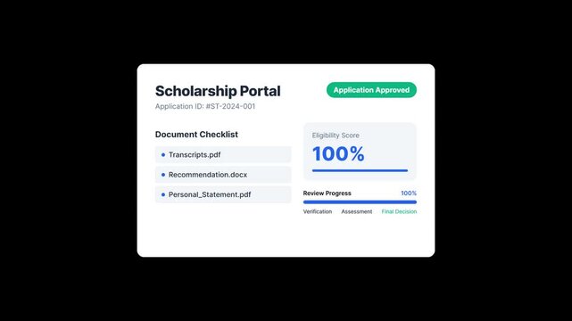Scholarship portal with approved application panel
