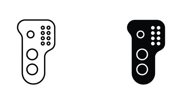 Minimalist digital remote control icon set featuring two sleek controller variations for electronic device management in black and white vector illustration style suitable for user interface design