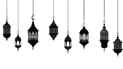 Elegant black hanging lanterns creating a decorative and traditional ambiance © MdSafi