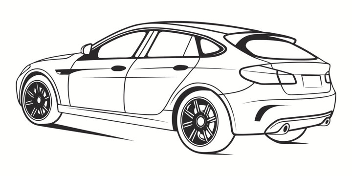 Modern sporty sleek sedan hatchback car outline vector illustration with aerodynamic design line art passenger car high performance hatchback automobile transport