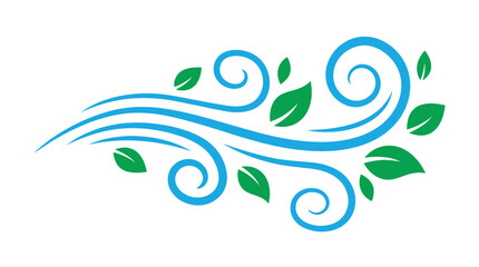 Naklejka premium Abstract Flow of Blue Swirls and Green Leaves.