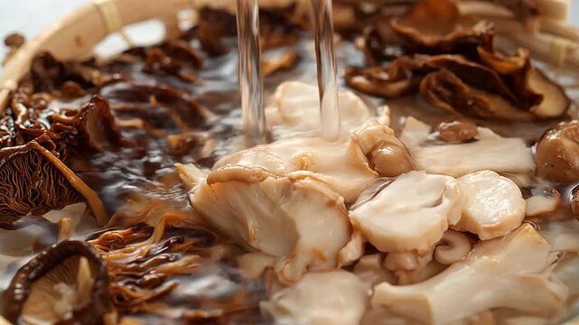 Mushrooms soaking in water