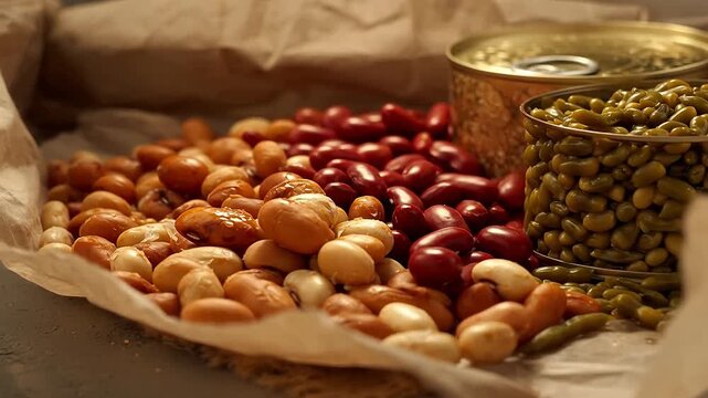 Assorted beans and legumes in containers