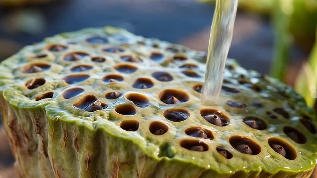 Lotus seed pod closeup