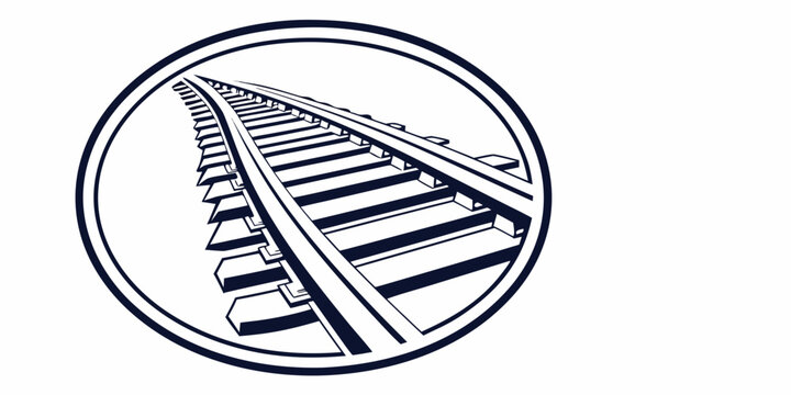 Railway track illustration in oval frame black and white graphic design for transportation projects with railroad transportation transport industry illustration