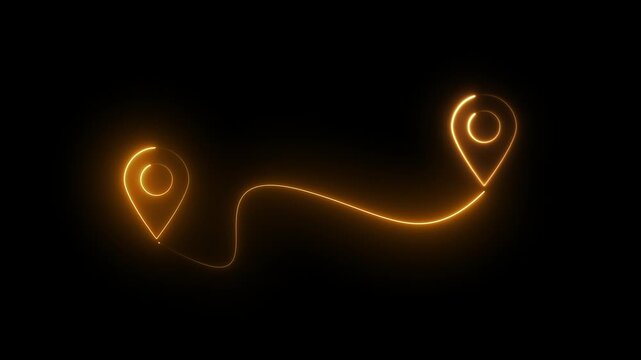glowing neon light road with location sign animation. gps map direction
