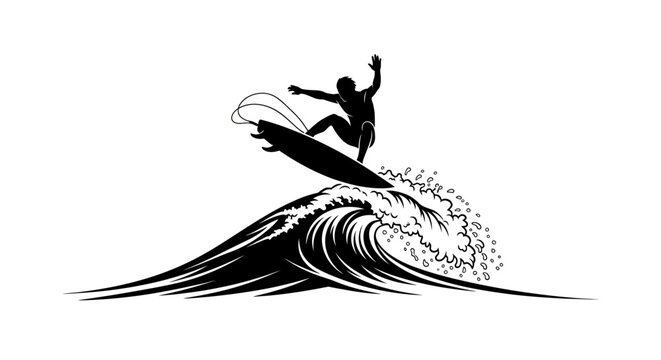 Black silhouette of surfer on wave