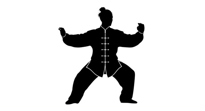 Black silhouette of man practicing kung fu